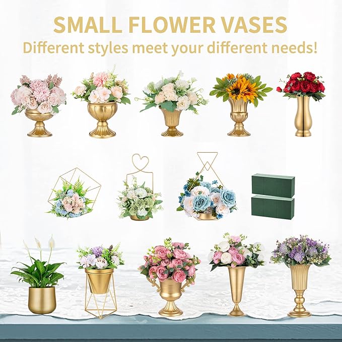 Nuptio Pcs of 2 Mini Sized Metal Urn Planter Elegant Wedding Centerpieces Vase for Wedding Party Decoration, 12.6cm/4.96" Tall Trumpet Vase Flower Holder for Anniversary Ceremony, White