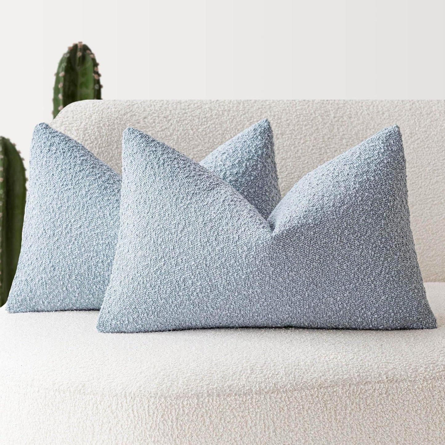 Foindtower Pack of 2 Modern Textured Boucle Lumber Throw Pillow Covers Accent Solid Decorative Pillow Cases Cozy Couch Cushion Case for Sofa Bed Living Room Home Decor, 12 x 20 Inch, Light Blue