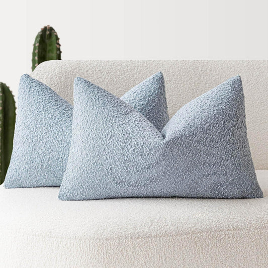 Foindtower Pack of 2 Modern Textured Boucle Lumber Throw Pillow Covers Accent Solid Decorative Pillow Cases Cozy Couch Cushion Case for Sofa Bed Living Room Home Decor, 12 x 20 Inch, Light Blue