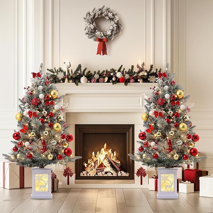 3 Ft Pre-Lit Christmas Tree, Artificial Christmas Trees with Lighting, Xmas Trees with 78 Led Lights, Christmas Decoration for Home, Office, Easy Assembly