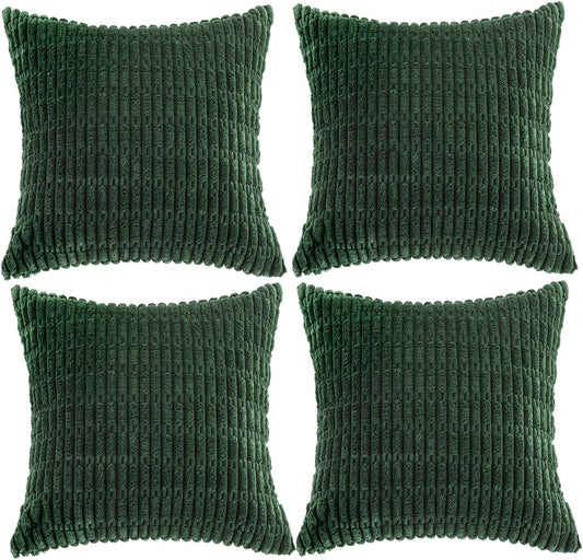 Fancy Homi 4 Packs Hunter Green Decorative Throw Pillow Covers 20x20 Inch for Couch Bed Sofa, Forest Green Boho Home Decor, Soft Plush Corduroy Cute Emerald Green Square Cushion Case 50x50 cm