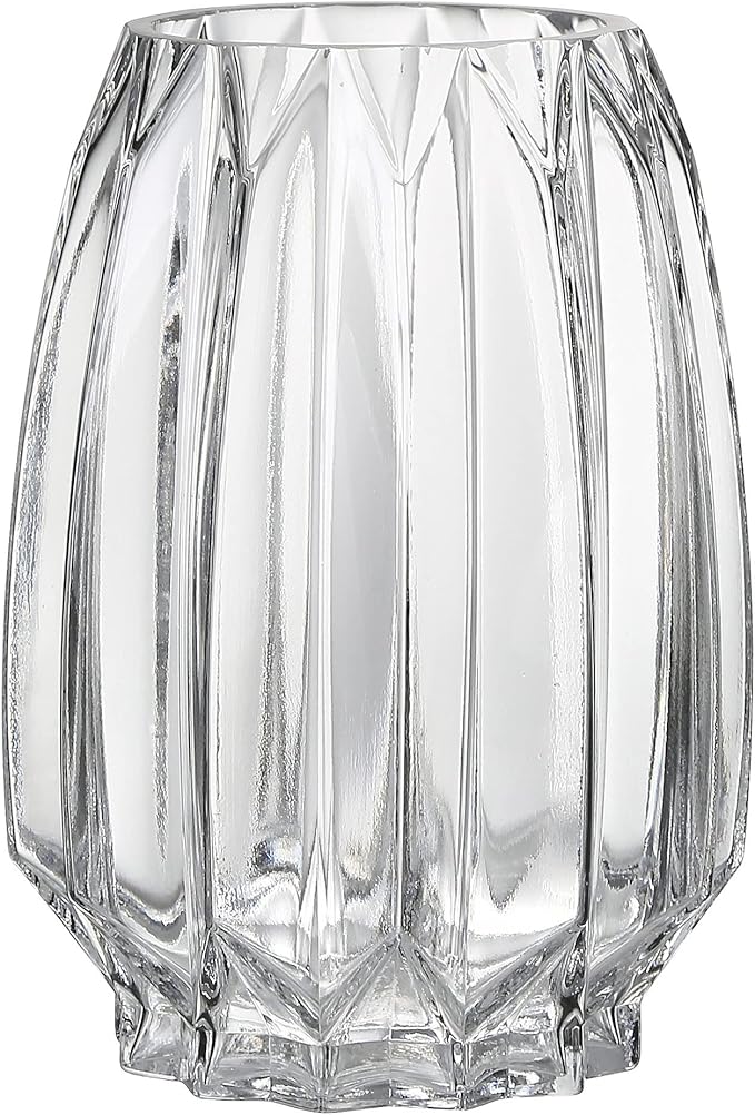 Crystal Clear Glass Vase - Modern Ribbed Design for Flowers, Candles, and Decorative Accents - Tall/Short Sizes (Clear, H7.87inch)