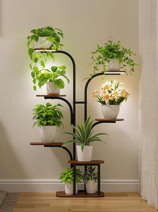 Plant Stand Indoor with Grow Lights – Tiered Metal Shelf Small Corner Rack for Multiple Succulent Herb Pot Display