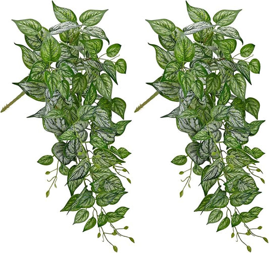 DILATATA Fake Hanging Plants Artificial Hanging Plants 26" Faux Pothos Leaves Plant for Wall Shelf Home Indoor Outdoor Decor - 2 Pack