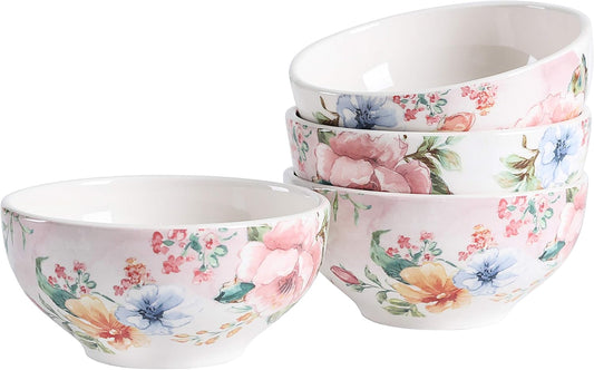 Bico Margret's Garden Cereal Bowls Set of 4, 24 oz Deep Ceramic Soup Bowls for Cereal, Salad, Noodles, Kitchen, Microwave and Dishwasher Safe, Gift for Housewarming and Thanksgiving