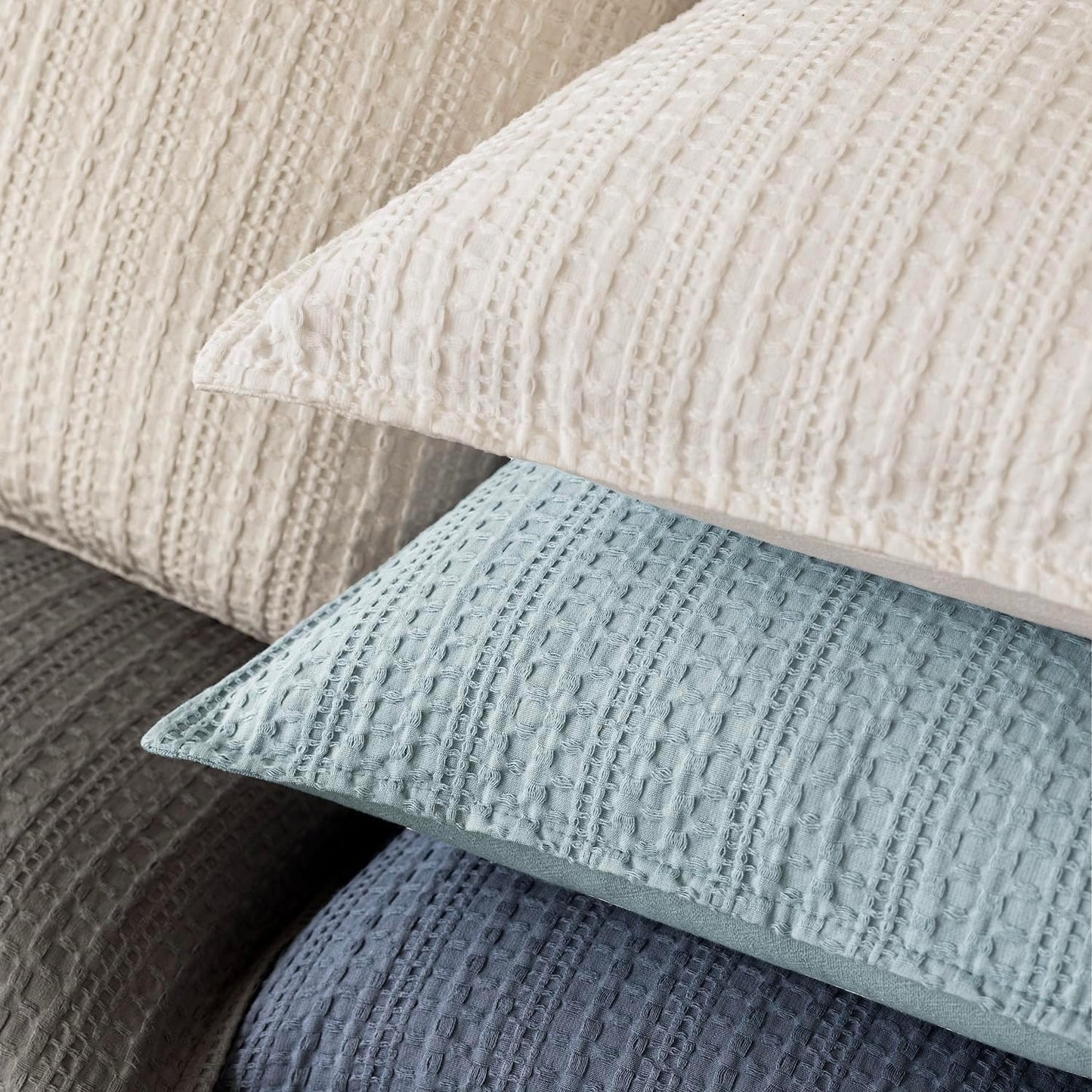 Foindtower Set of 2 Decorative Cotton Waffle Weave Lumbar Throw Pillow Cover Euro Sham Cushion Covers Accent European Pillowcase For Bed Couch Sofa Bedroom Living Room Home Decor 12×20 Inch Light Blue