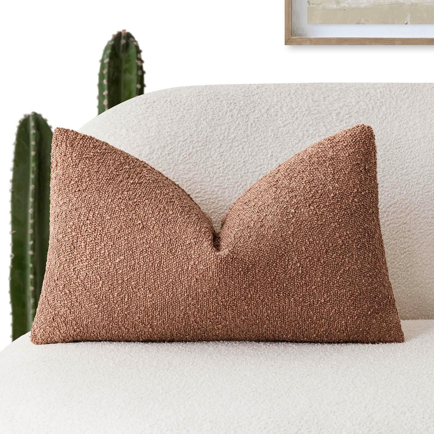 Foindtower Decorative Textured Boucle Throw Pillow Covers Accent Solid Lumbar Pillow Cases Soft Cozy Couch Cushion Case for Chair Sofa Bedroom Living Room Home Decor 12x20 Inch,1PC,Dusty Orange Hazel