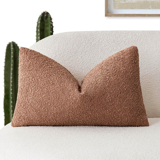 Foindtower Decorative Textured Boucle Throw Pillow Covers Accent Solid Lumbar Pillow Cases Soft Cozy Couch Cushion Case for Chair Sofa Bedroom Living Room Home Decor 12x20 Inch,1PC,Dusty Orange Hazel