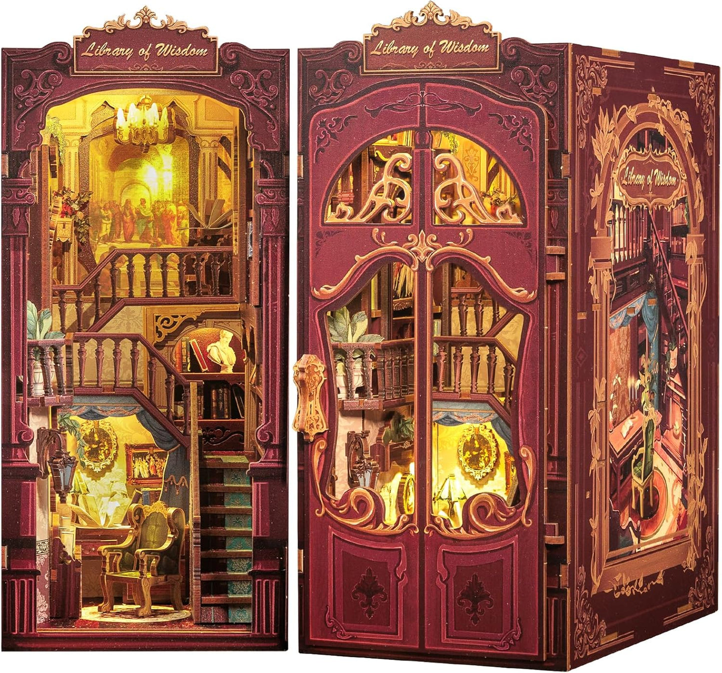 Cutefun Book Nook Kit - DIY Miniature Dollhouse Kit 3D Wooden Puzzle for Adults, Teens, Crafts Gifts for Bookshelf Decor (Library of Wisdom)