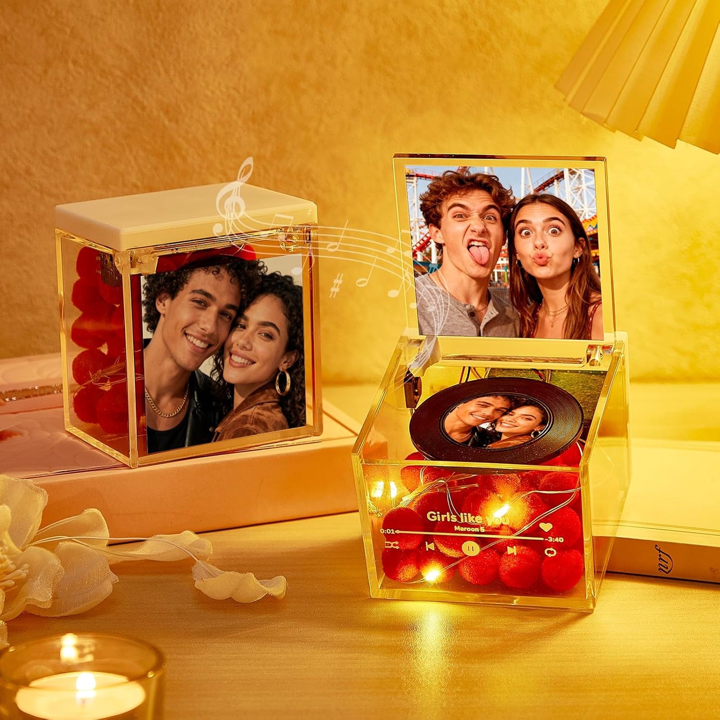 Custom Music Box, Custom Vinyl Record with Light, Music Decor with Text Photo and Any Song, Personalized Gifts Anniversary Birthday Chrismas Valentine’s Day for Couple, Lover, Boyfriend, Girlfriend