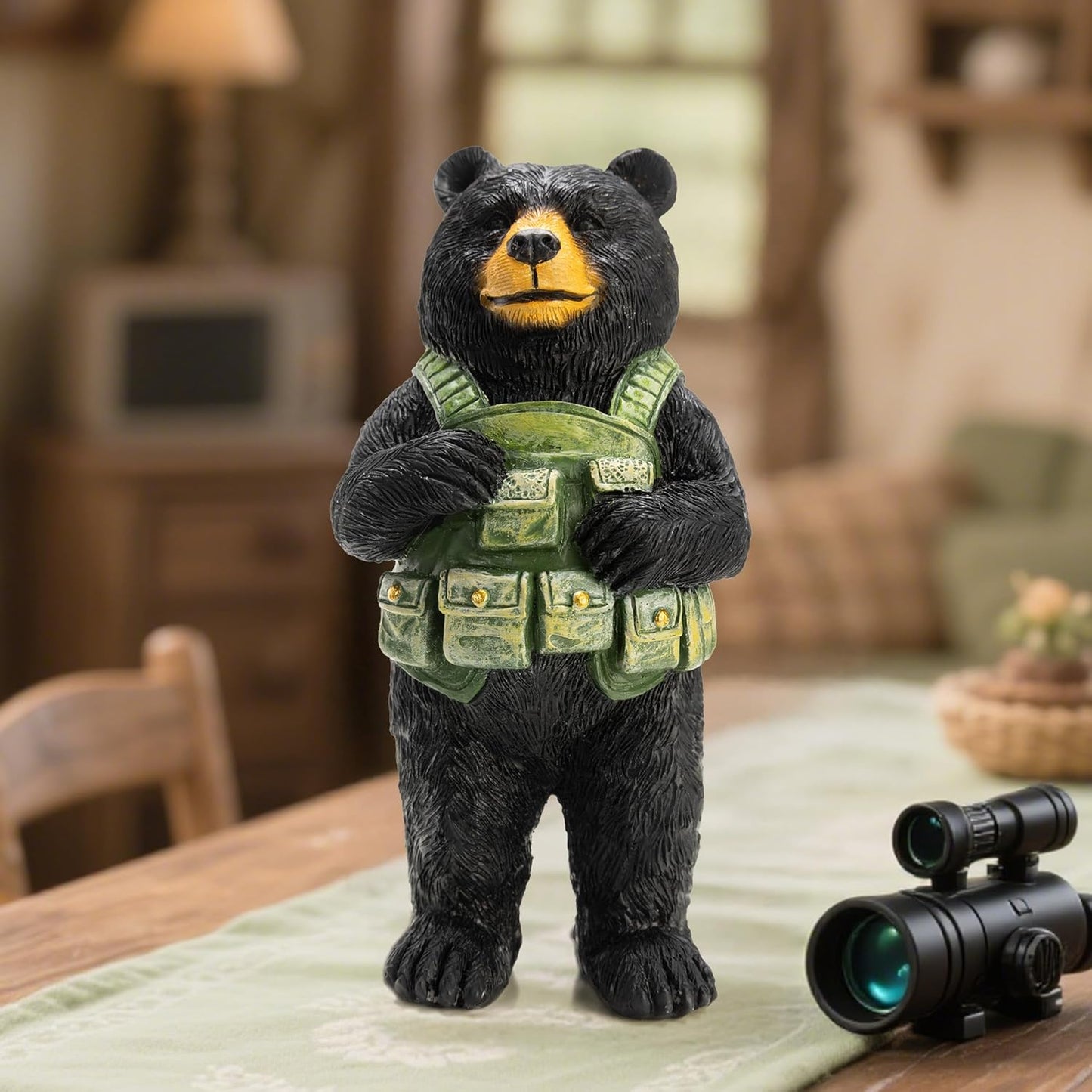 Black Bear Figurine Home Decor Bear Statue,for Office, Desk, and Shelf Decoration,Military Themed Birthday Gifts