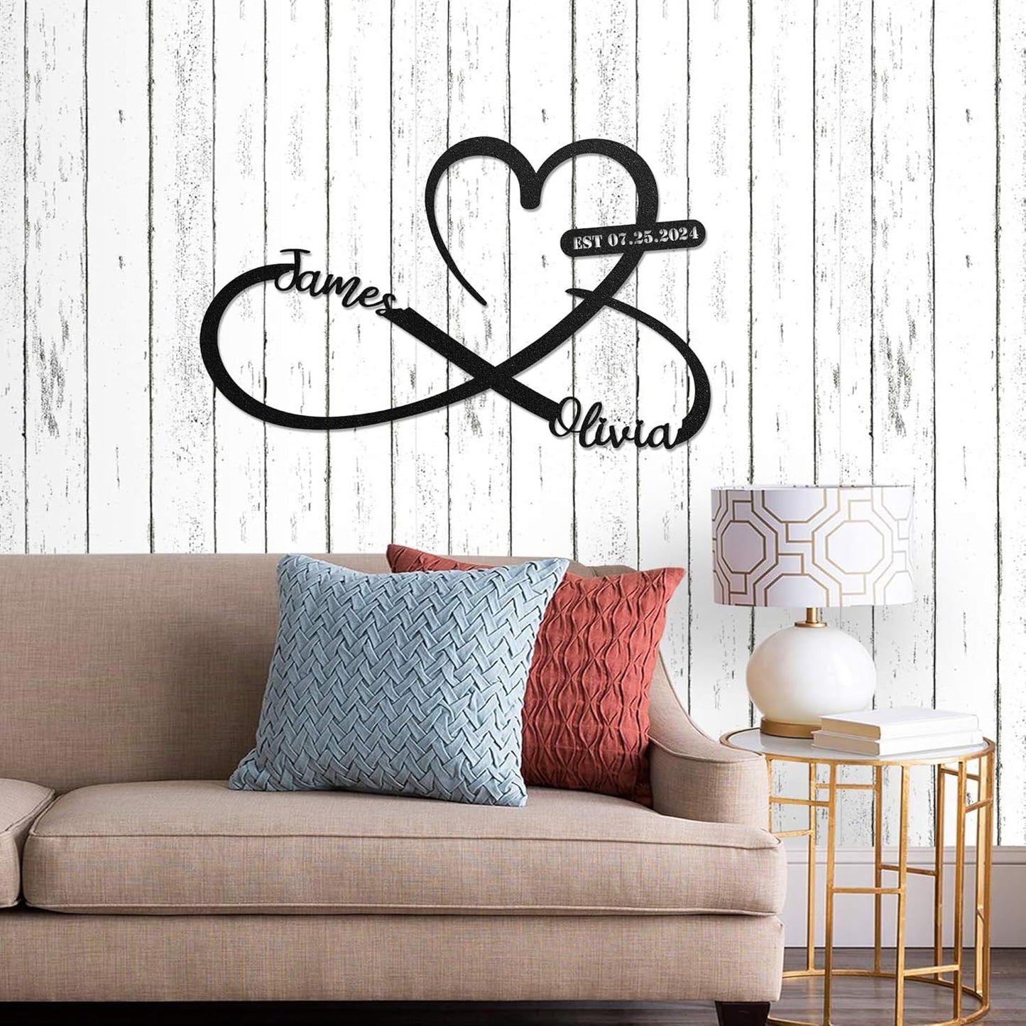 LULLBABYMALL Personalized Love Metal Sign - Customized Names and Date Wall Art, Infinity Metal Signs for New Home, Wedding, Couple, Christmas