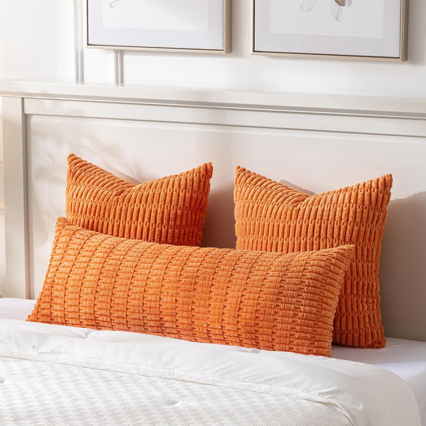 Fancy Homi Fall Orange Long Body Lumbar Decorative Throw Pillow Cover 14x36 Inch for Bed Couch Bedroom, Soft Corduroy Rectangle Solid Pillow Case 35x91 cm, Rustic Farmhouse Boho Room Decor