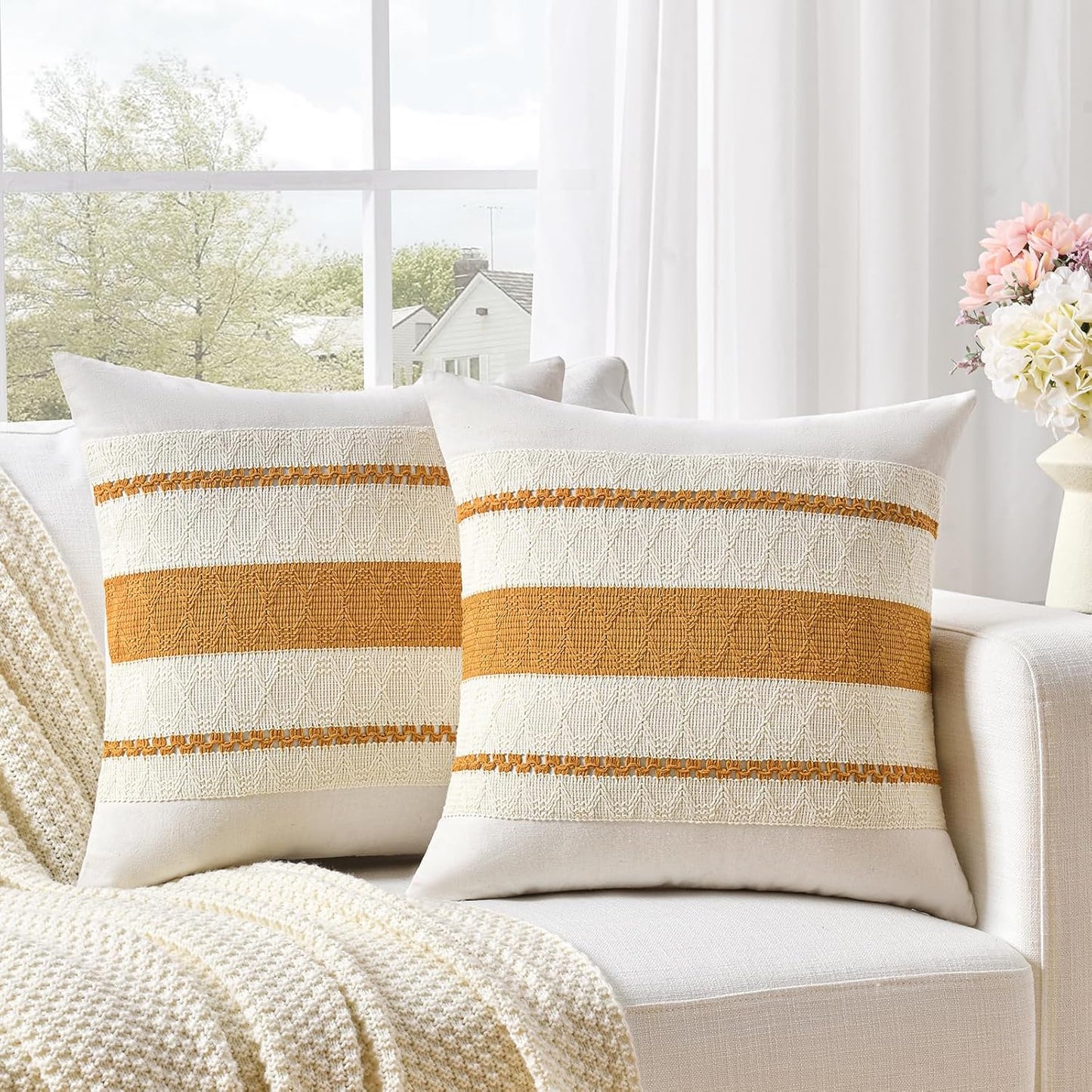 Fancy Homi Set of 1 Mustard Yellow Fall Decorative Throw Pillow Cover 20x20 Inch for Couch Bed Sofa, Autumn Halloween Thanksgiving Home Decor, Soft Cotton Aesthetic Cushion Case