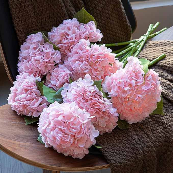 3PCS 22 inch Realistic Artificial Hydrangea Large Real Touch Flowers Artificial Flowers Dry Flowers Outdoor Wedding Christmas Office Family Party Living Room Table Decoration (Pink)