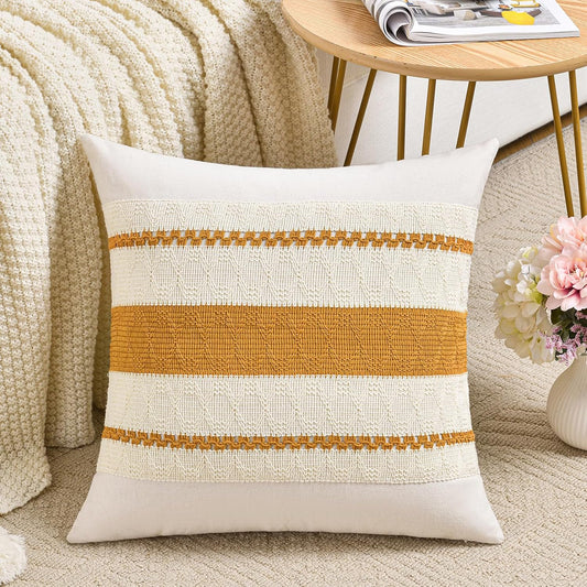 Fancy Homi Set of 1 Mustard Yellow Fall Decorative Throw Pillow Cover 16x16 Inch for Couch Bed Sofa, Autumn Halloween Thanksgiving Home Decor, Soft Cotton Aesthetic Cushion Case
