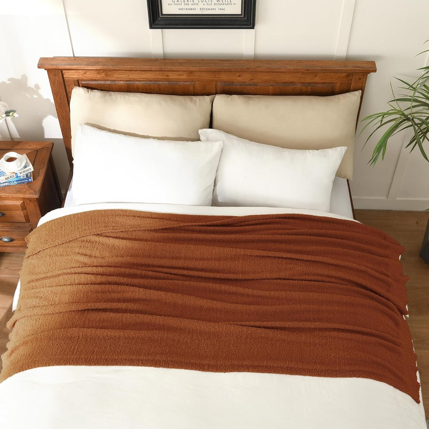 JOOJA Knit Throw Blanket Super Soft Warm Blanket for Couch Lightweight Fluffy Blanket for Bed Sofa 60x80 Inches Rust