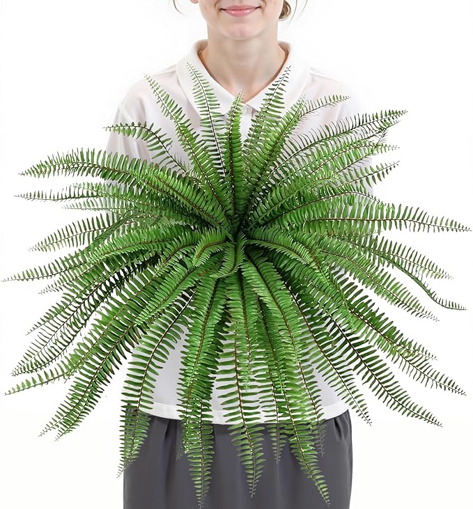 Velener 36 Inch Artificial Boston Fern Large Hanging Plant, Fake Fern Plants Bush Indoor for Home Decor, Faux Plants Outdoor, Garden, Office, Garden Decoration(Green)