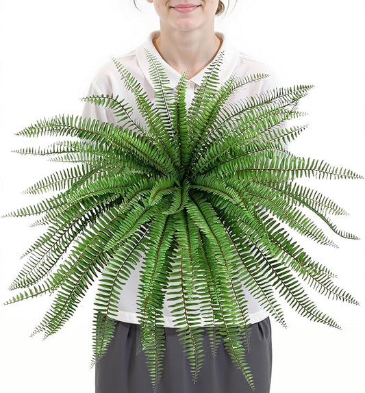 Velener 36 Inch Artificial Boston Fern Large Hanging Plant, Fake Fern Plants Bush Indoor for Home Decor, Faux Plants Outdoor, Garden, Office, Garden Decoration(Green)