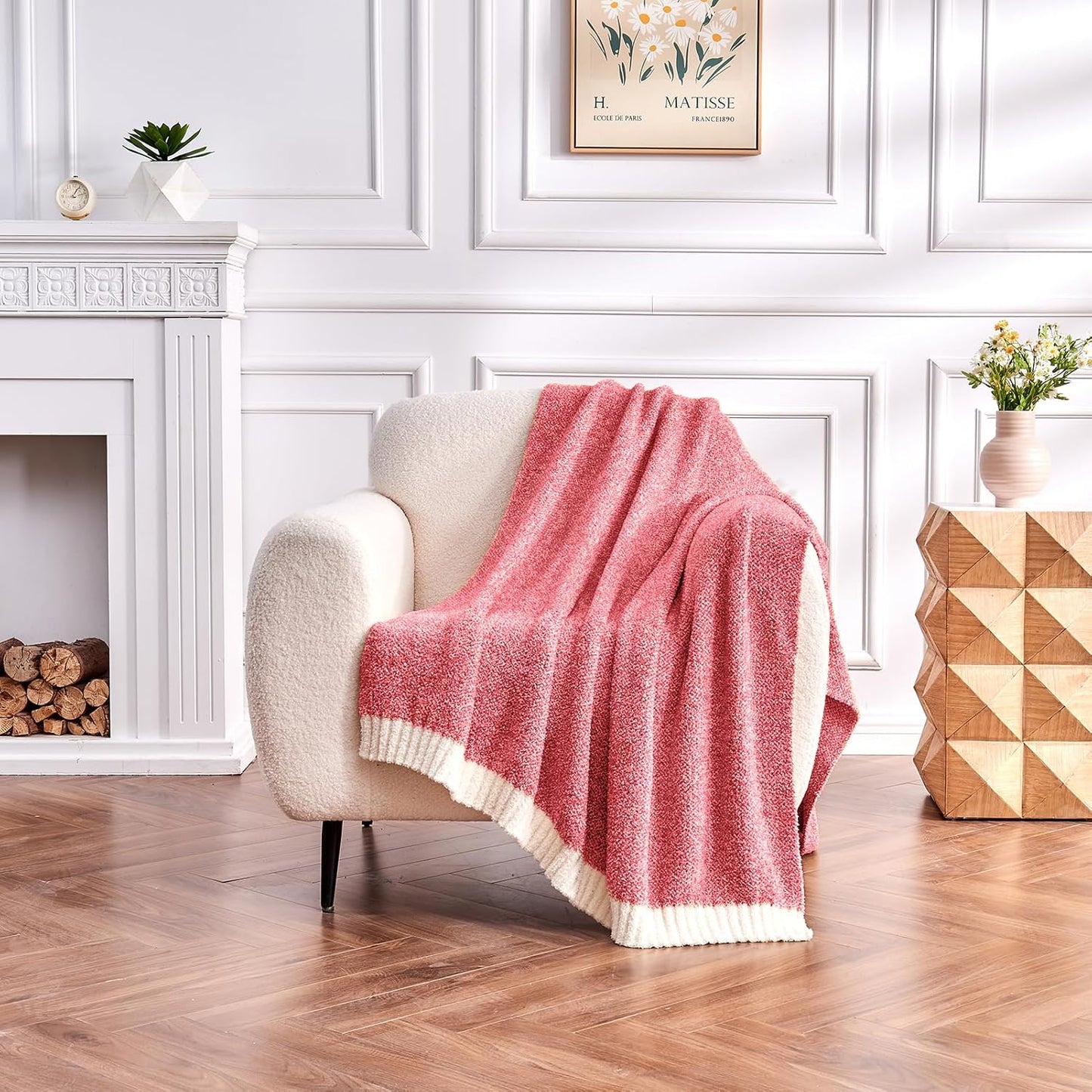 CozeCube Super Soft Fullfy Microfiber Reversible Knitted Blankets, Warm Cozy Fuzzy Plush Throw, Christmas red and White Melange Throw Blanket for Couch Bed Sofa, 60" x 80"