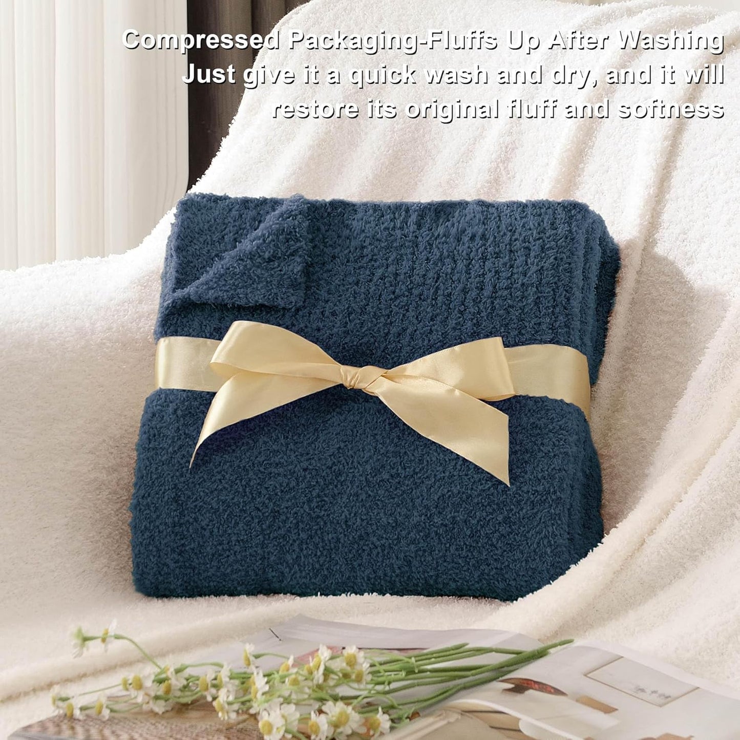 JOOJA Navy Blue Knit Throw Blanket Knitted Boucle Blankets Decorative Soft Fuzzy Throw Bed Blanket for Women Couch 50x60 Inches 50x60 Inches Navy Blue