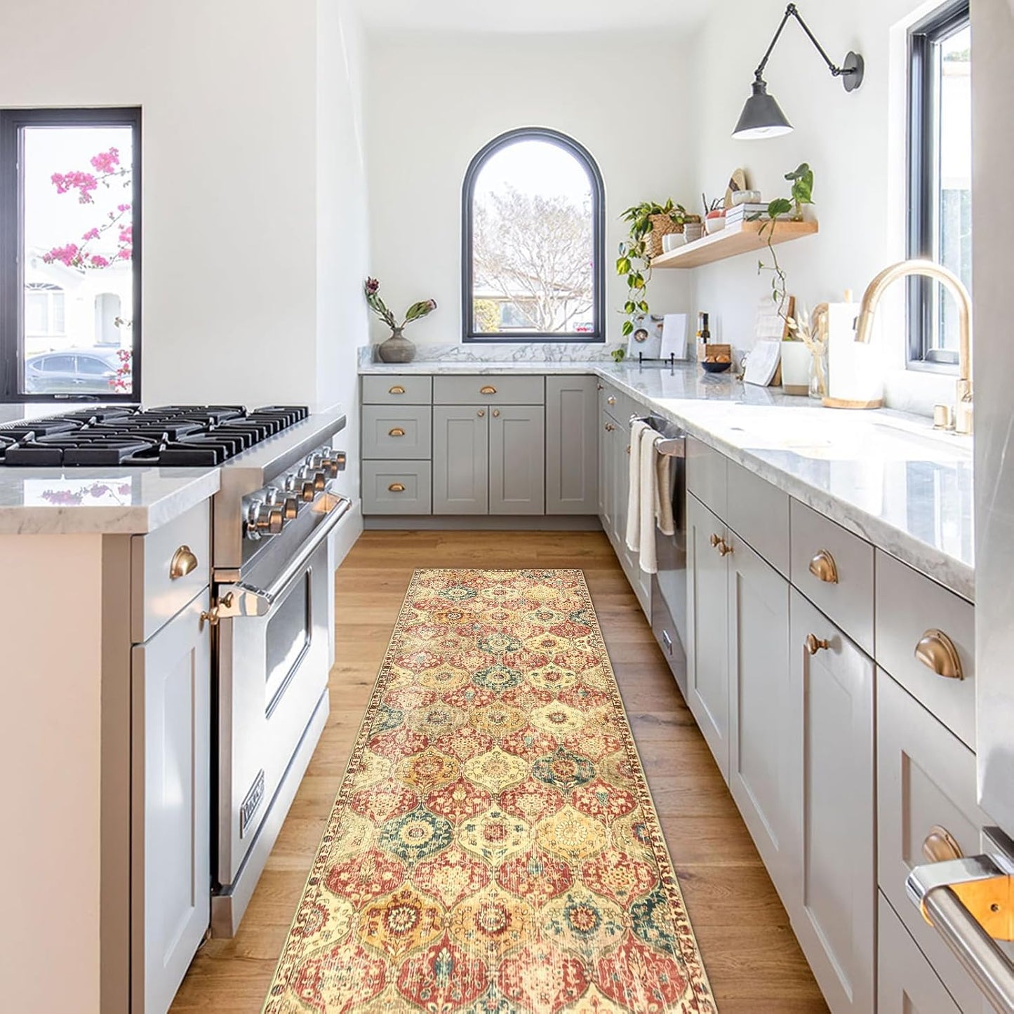 Lahome Moroccan Hallway Rug, 2'5''x8' Kitchen Runner Rugs Non Skid Washable Runners for Hallways, Ultra-Thin Oriental Carpet for Entryway Laundry Room Bedroom Bathroom, Red/Orange