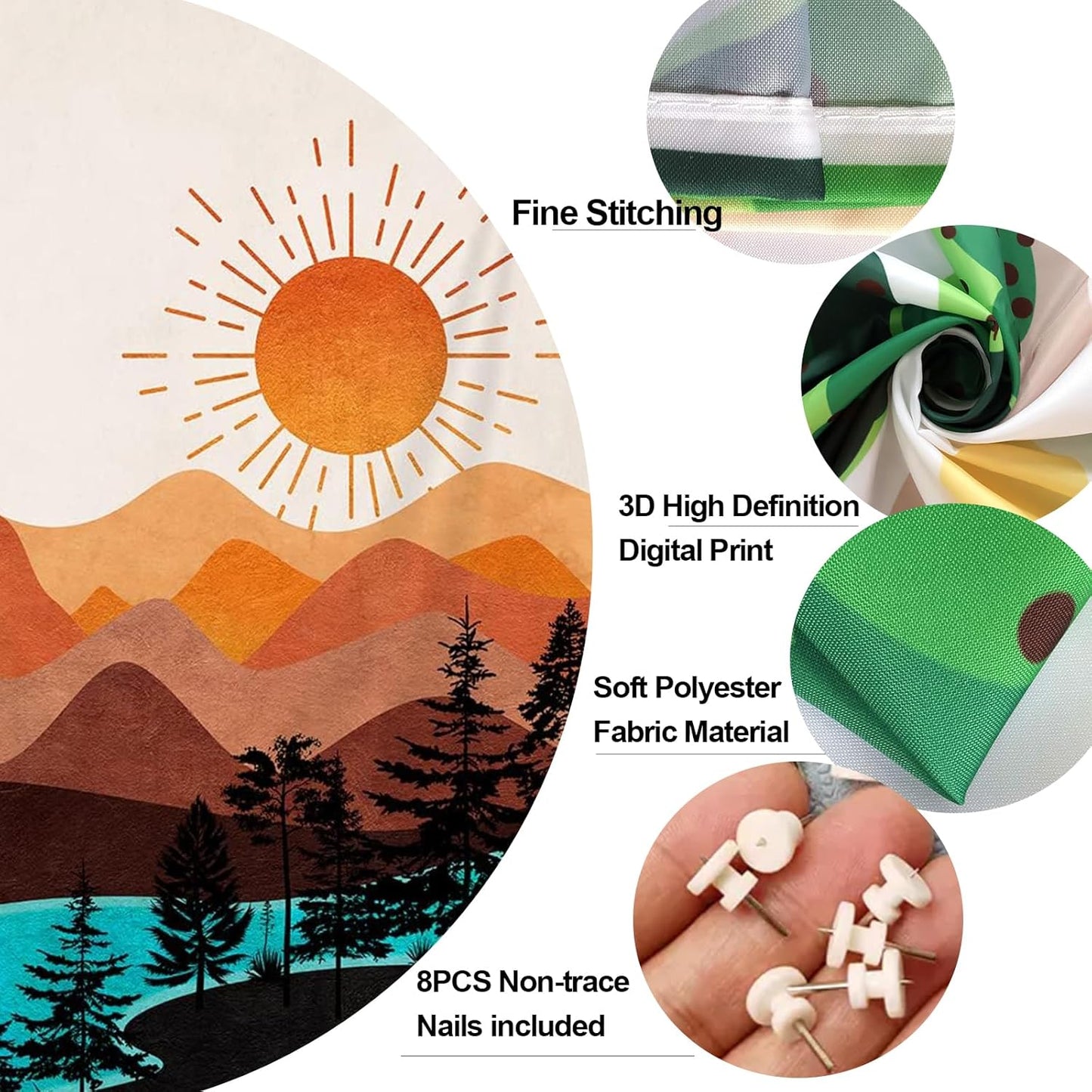 DYNH Boho Mountain Vertical Tapestry, Nature Forest Tree Lake Sun Tapestries, Bohemian Minimalist Mid Century Desert Tapestry Wall Hanging for Bedroom College Dorm Asthetic Home Decor,50X60IN