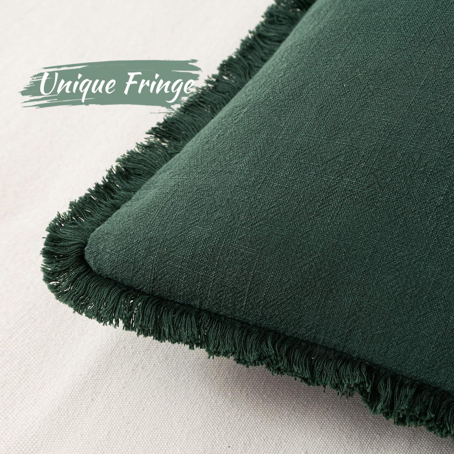 MIULEE Linen Pillow Covers 18x18 Inch Decorative Throw Pillows with Fringe Pack of 4 Soft Farmhouse Boho Couch Pillows Home Decors for Sofa Cushion Living Room Bed Dark Green and Yellow