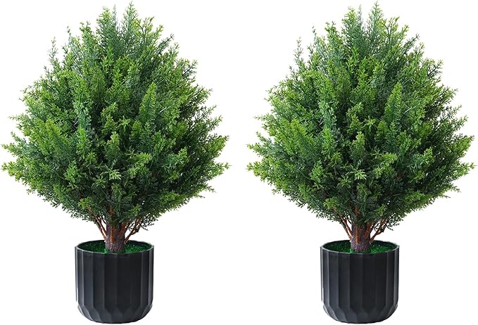 18 Inch Artificial Shrubs Topiary 2 Pack, Plush Verdant Foliage Anti-UV Artificial Trees for Indoor Planters Home Decor
