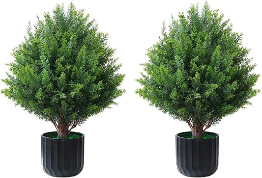 18 Inch Artificial Shrubs Topiary 2 Pack, Plush Verdant Foliage Anti-UV Artificial Trees for Indoor Planters Home Decor