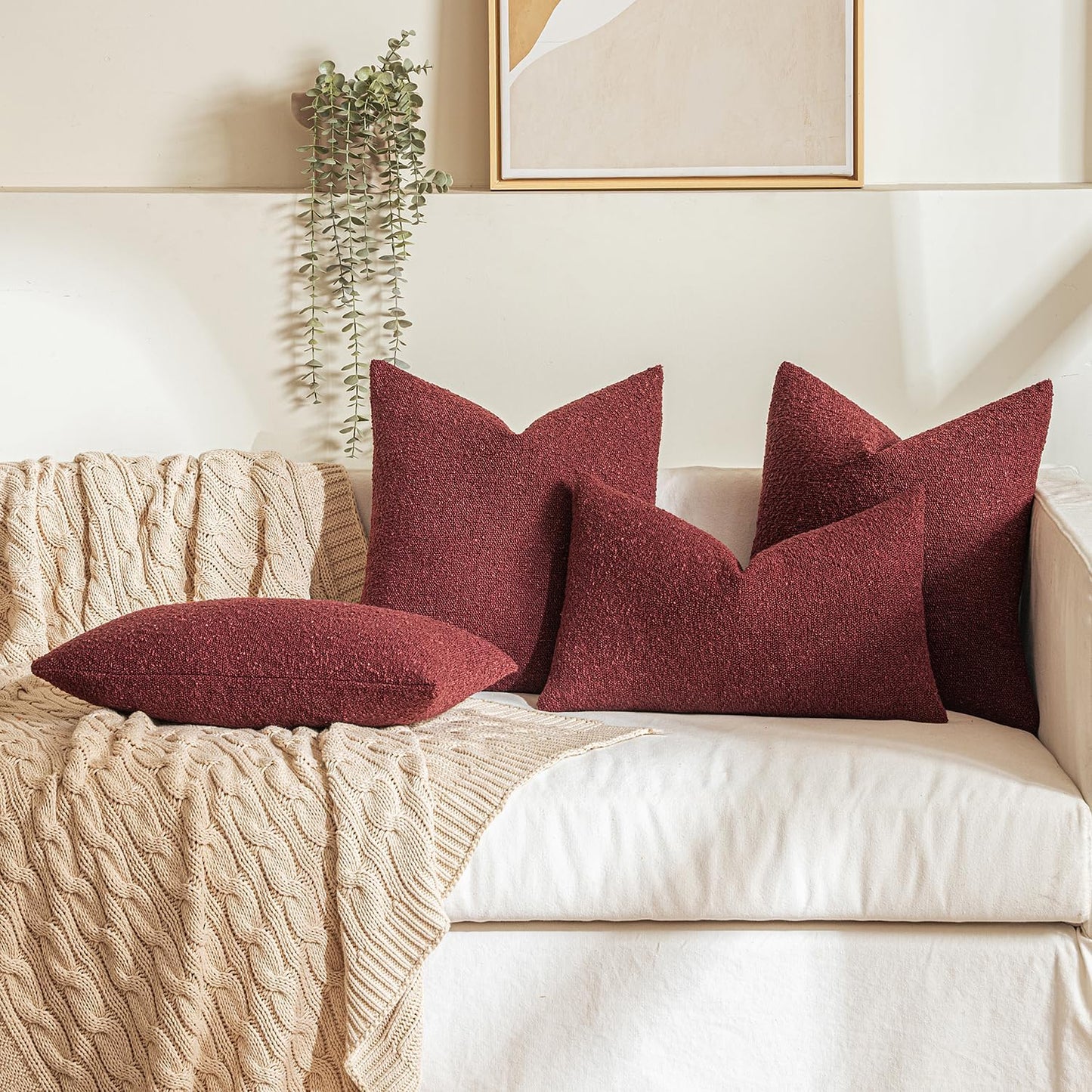 MIULEE 18x18 Inch Christmas Decorative Pillow Covers for Couch Bed Set of 2 Textured Boucle Neutral Winter Throw Pillows Burgundy Accent Solid Cushion Pillowcases Sofa Livingroom Home Decor