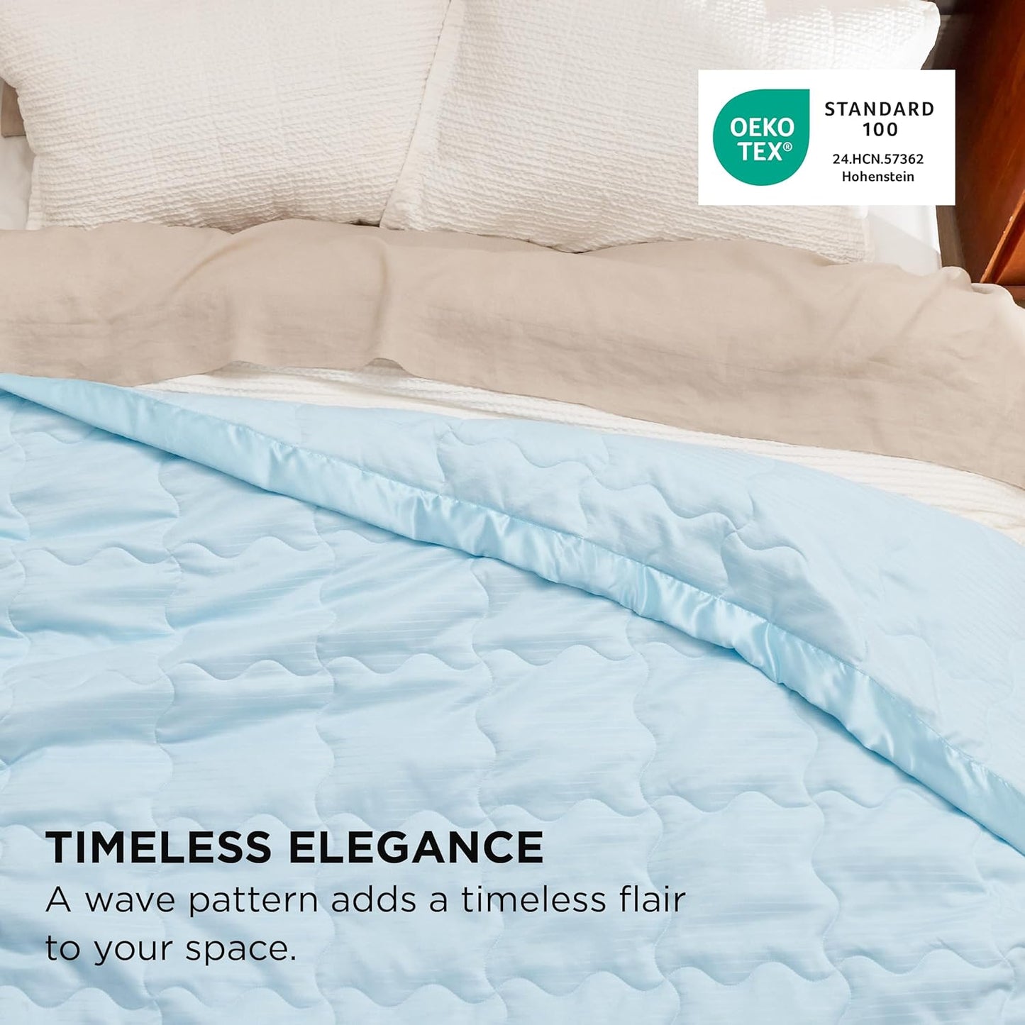 Bedsure Lightweight Blanket for Summer Queen Size - Down Alternative Blanket with Satin Trim for Bed, Light Summer Throw Blue, 90x90 Inches