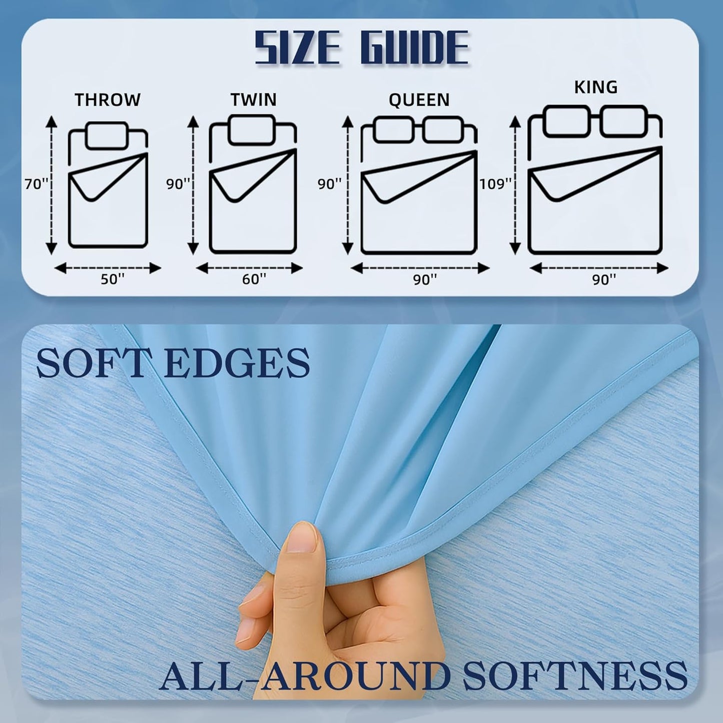 DOWNCOOL Cooling Blanket Throw Size, Blue Summer Blanket for Hot Sleeper and Night Sweats, Lightweight Soft Q-Max>0.4 Arc-Chill Cool Blanket