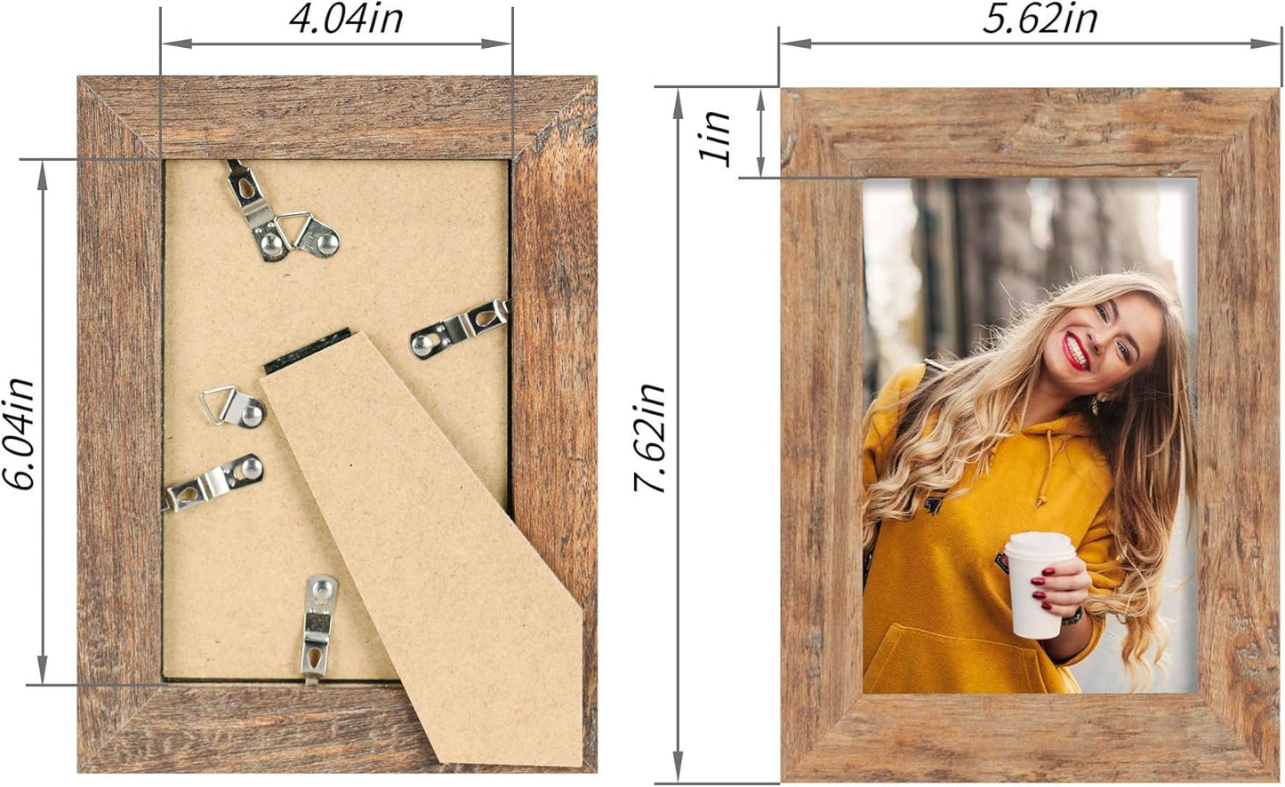 iRahmen 4x6 Picture Frame Set of 4, High Definition Real Glass Rustic Brown Frame, 4 x 6 Wood Photo Frames for Tabletop Display and Wall Mounting