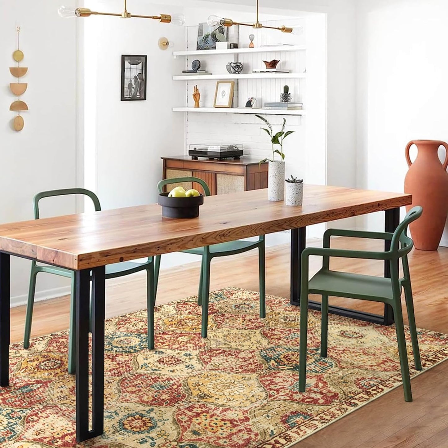 Lahome Moroccan Trellis Washable Small Area Rug, 3x5 Area Rug for Bedroom Living Room, Non-Slip Oriental Accent Throw Carpet for Kitchen Office Entryway Bathroom Office, Red/Orange