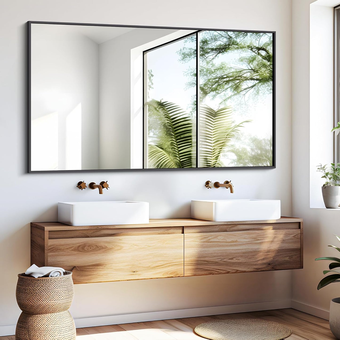 Black Bathroom Mirror for Wall, 30x50 Inch Rectangle Mirrors with Metal Frame, Modern Vanity Wall Mirror Decor for Entryway Hangs, Bathroom Living Room Horizontal or Vertical