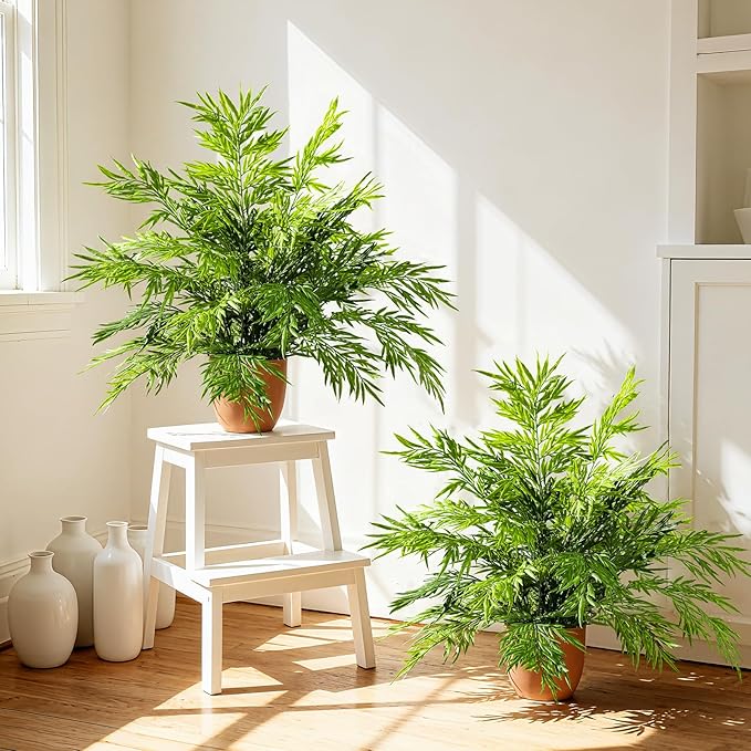 2 Pack Artificial Fern Plants in Pots Artificial Boston Ferns Potted Plants Faux Fern Bush Plant Shrubs Greenery for Outdoor Indoor Porch Patio Farmhouse Garden Living Room Office Table Decor (Type 3)