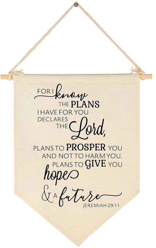 For I Know The Plans- Bible Verse Sign-Scripture Decor-flag Decor Gift For Baby Boys Girls Newborn Kids- Banner Wall Sign Gifts For Nursery Baby Room Playroom Bedroom Front Door