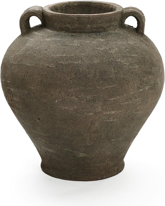 LuxenHome Rustic Large Flower Vase,14'' Tall Brown Terracotta Cauldron Vase,Farmhouse Decorative Vases for Dining Table Decor,Vintage Pottery Ceraimc Vase Living Room Office Home Decor