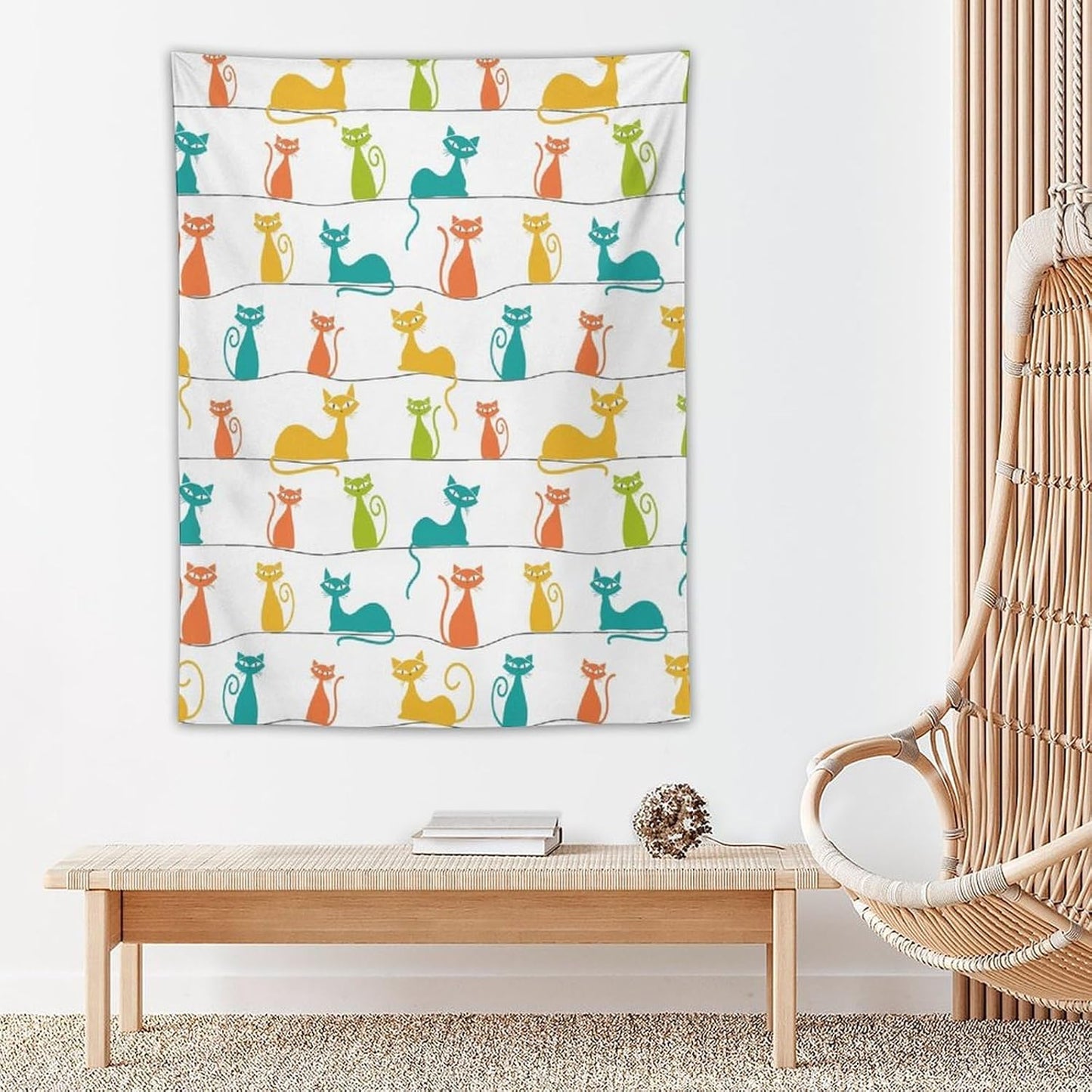 ICMOLYYENLO Boho Medieval Cat Tapestry, Abstract Atomic Starburst Geometric Aesthetic Art Wall Hanging For Bedroom Living Room Dormitory 60x60 Inches