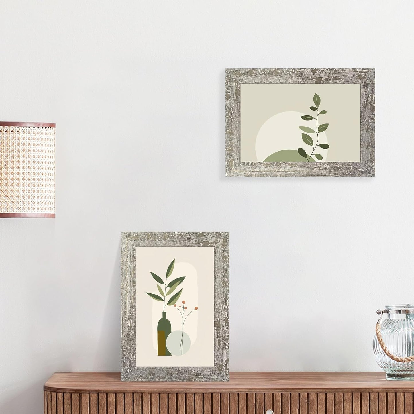 iRahmen 6x9 Picture Frame Set of 4, High Definition Glass Distressed Moss Green Frame, 6 x 9 Rustic Wood Photo Frames for Tabletop Display and Wall Mounting