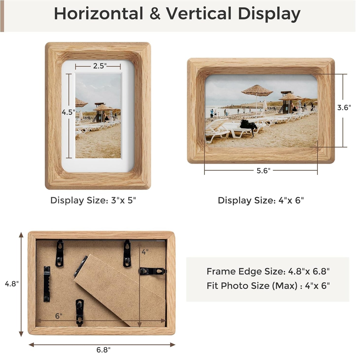 Heimlove 4x6 Picture Frames Natural Oak,Original Wood Hand Make Crafted Photo Frame with Mat to 3.5x5 Graduation Picture Display,Family Picture,Wedding Picture Tabletop & Wall Decoration