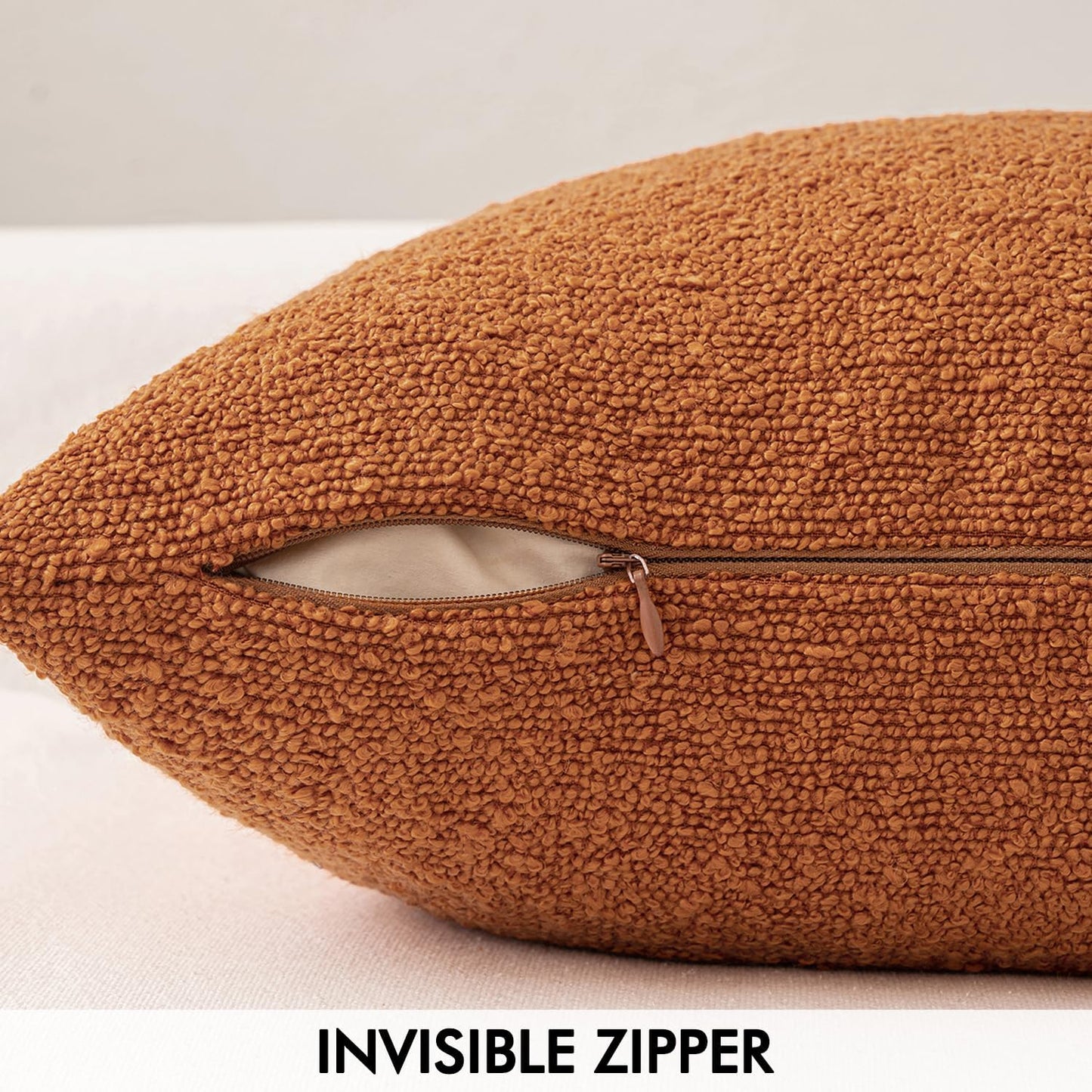 MIULEE 12x20 Inch Decorative Lumbar Throw Pillows for Bed Set of 2 Textured Boucle Neutral Winter Throw Pillow Covers Orange Accent Solid Pillowcases Sofa Livingroom Home Decor