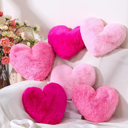 Liliful 6 Pcs Faux Rabbit Fur Heart Pillows Helloween Fluffy Heart Throw Pillows Christmas Cute Couch Cushion Soft Decorative Throw Cushion for Bed Sofa Girls Women(12 x 11 Inch,Lively Color)