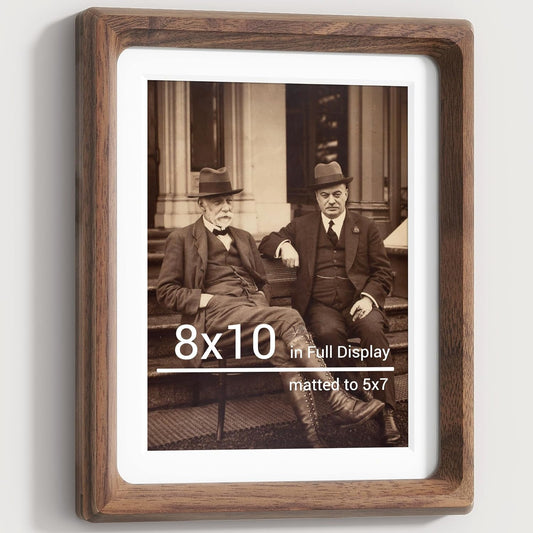 Heimlove 8x10 Picture Frames Natural Walnut,Original Wood Hand Make Crafted Photo Frame with Mat to 5x7 Graduation Picture Display,Family Picture,Wedding Picture Tabletop & Wall Decoration