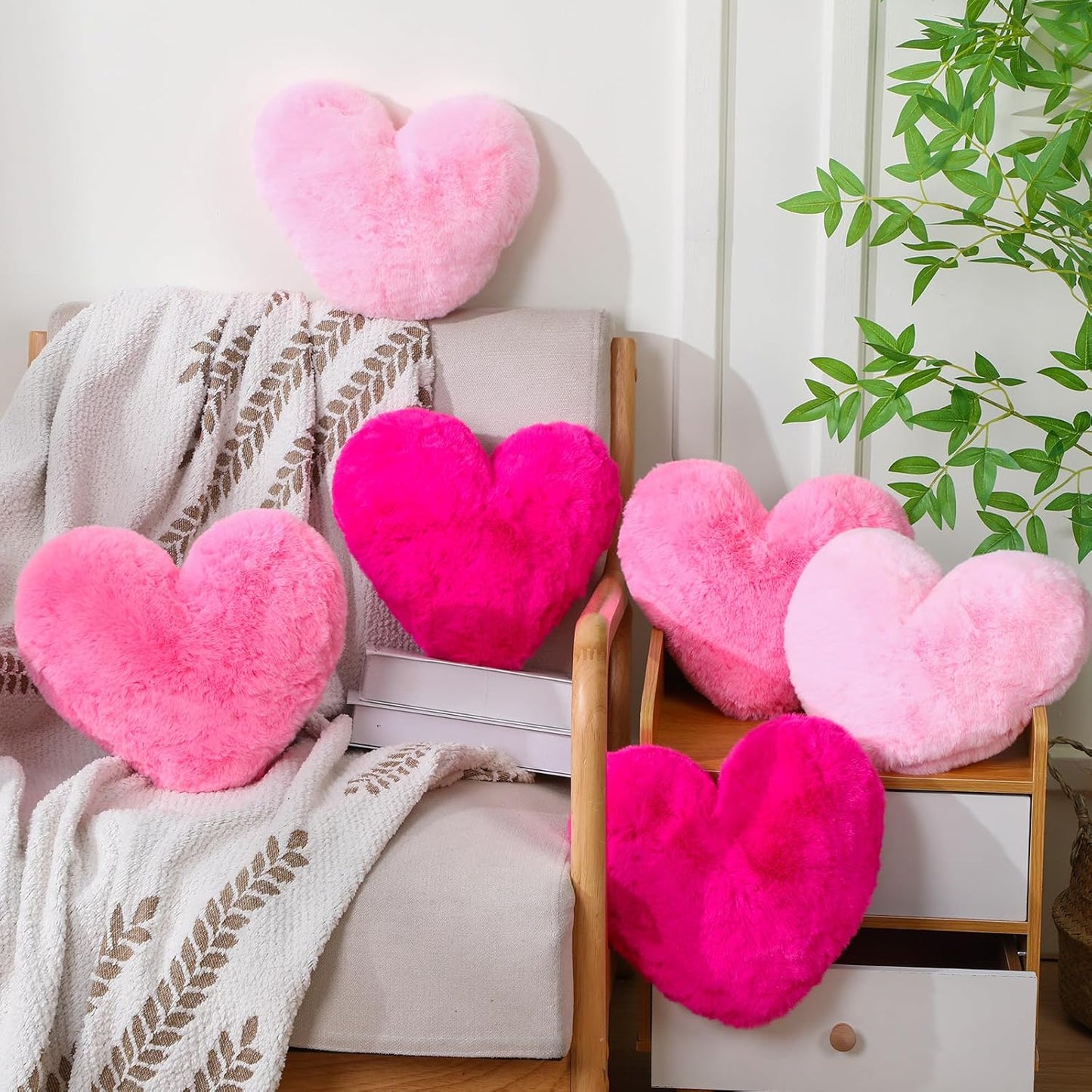 Liliful 6 Pcs Faux Rabbit Fur Heart Pillows Helloween Fluffy Heart Throw Pillows Christmas Cute Couch Cushion Soft Decorative Throw Cushion for Bed Sofa Girls Women(12 x 11 Inch,Lively Color)
