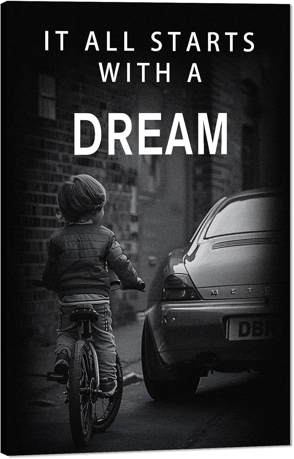 Large Inspirational Office Poster Canvas Wall Art It All Starts with A Dream Motivational Signs for Office School Black White Creative Nordic Positive Artwork Workplace Gym Decor Framed Art-28 inch x