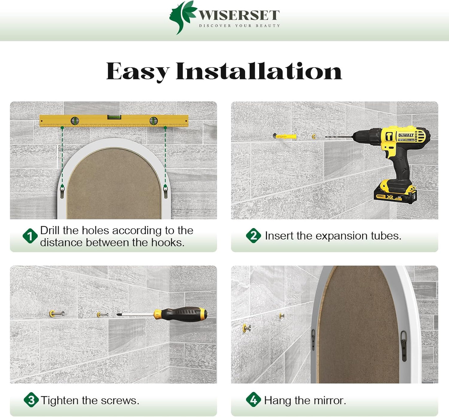 Farmhouse Mirror for Wall, 24" x 36" Arched Boho Mirror with Beaded, Arch Rustic Wooden Frame Decorative Wall Mirrors for Bathroom, Vanity, Living Room, Entryway