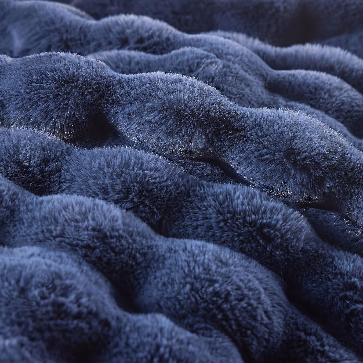 BENVWE Fluffy Faux Fur Throw Blanket for Couch, Soft Plush Thick Cozy Fuzzy Luxury Minky Bubble Blanket for Home Living Room Decor Gift for Women, Navy Blue, 63" x 80", 1100GSM