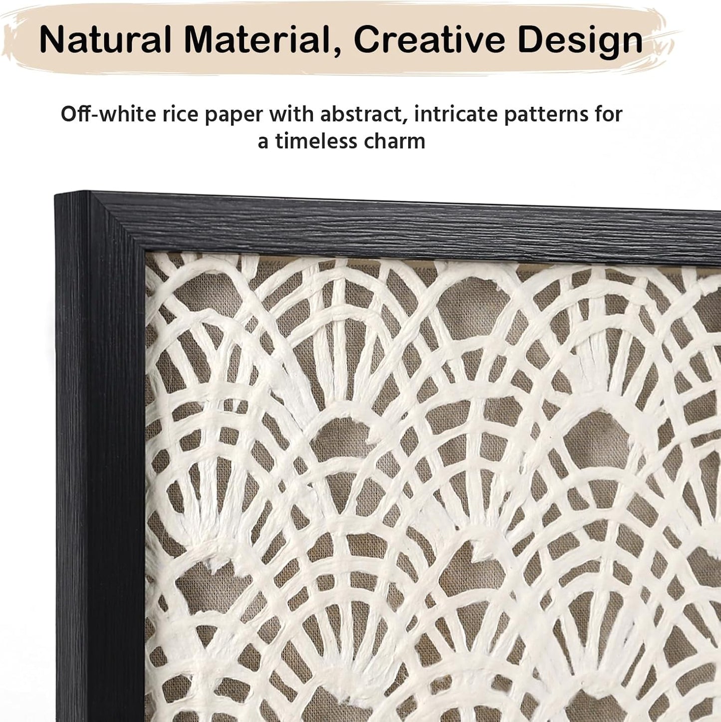 FOLKOR Framed Abstract Wall Art Apartment Living Room Decoration, 12" Handmade Rice Paper Black and White Shadow Box Artwork, Geometric Beach House Decor Wall Hanging Sculpture Gallery Art Decor